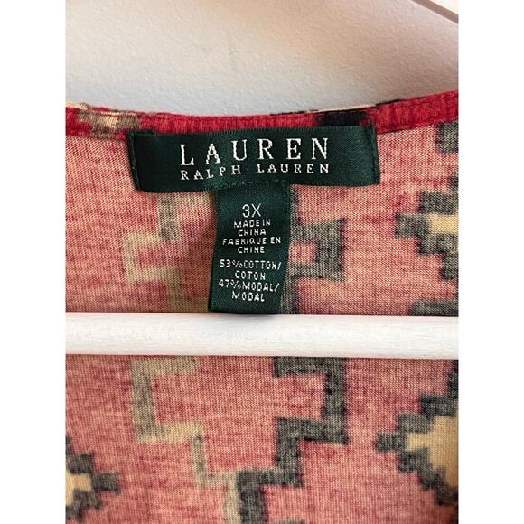 Lauren Ralph Lauren Aztec Print 3/4 Sleeve V-Neck Tunic Blouse Red Plus Size 3X - Picture 4 of 7